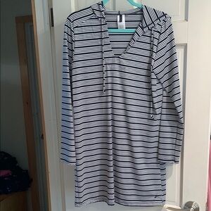 Nautica Navy and White Striped Hoodie Dress